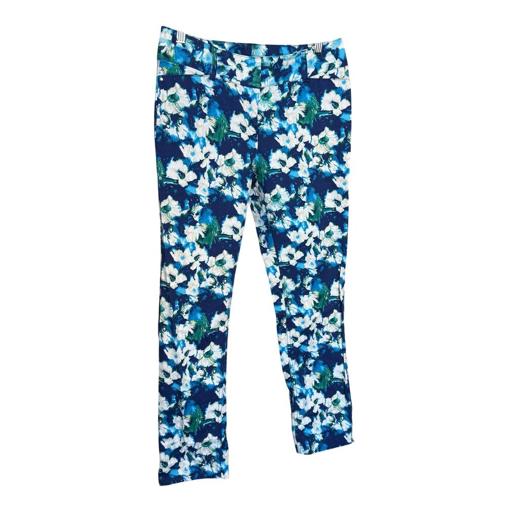 White House Black Market Blue White Floral Crop Pants 0